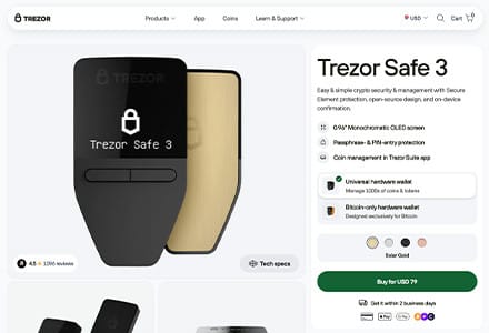 Trezor Safe 3 - Affordable Cold Hardware Wallet Trezor Safe 3 - Affordable Cold Hardware Wallet